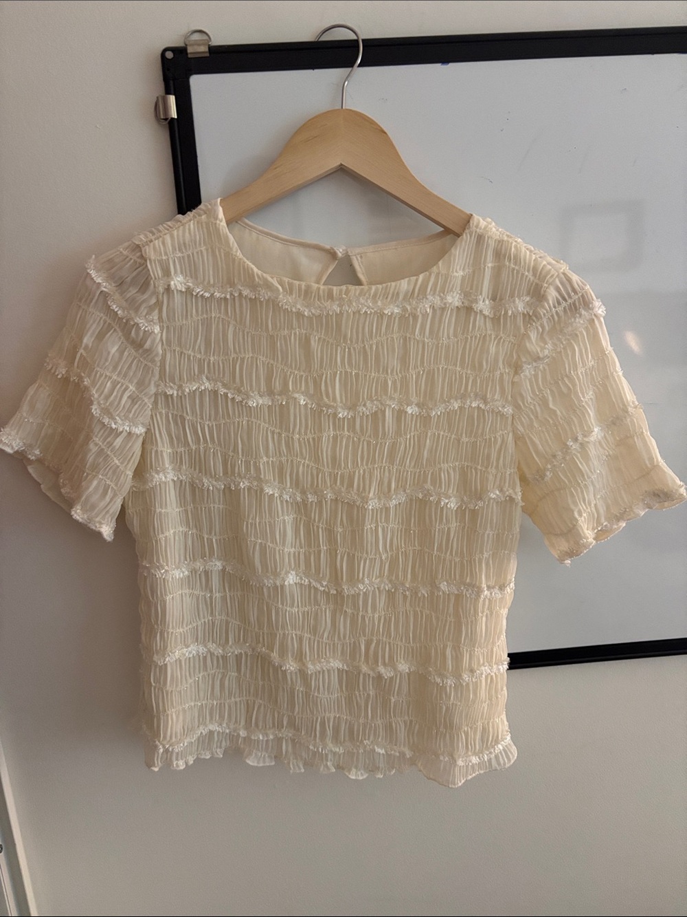 Women's Cream Ruffled Short Sleeve Top